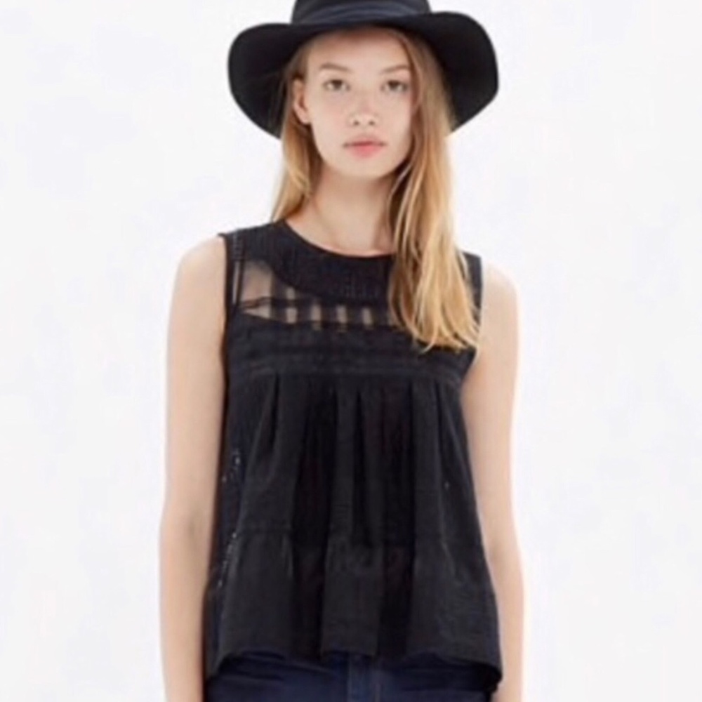 MADEWELL black pleated sheer swing top 4 cami